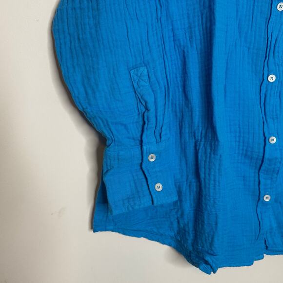Felicite Drop Shoulder Size 2 Small NWT Blue Button-Up Collared Long Sleeve Top - Picture 4 of 8